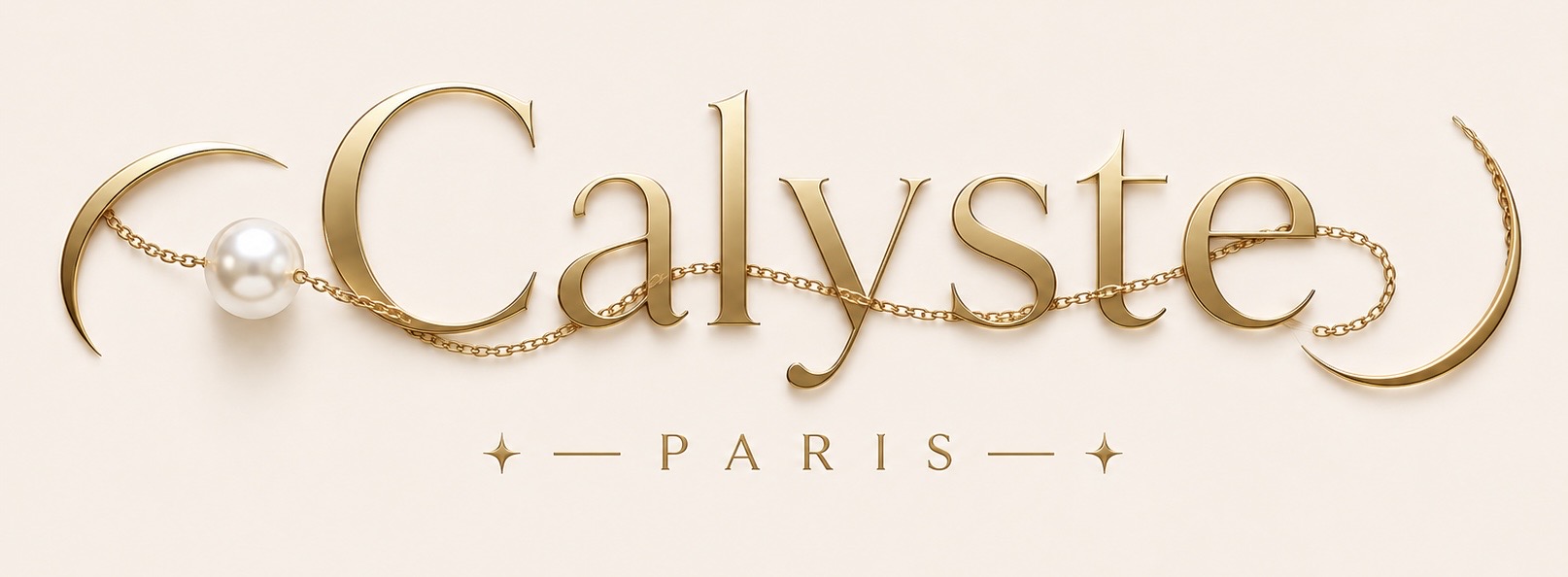 Calyste Paris — collier de perle et croissant dorés